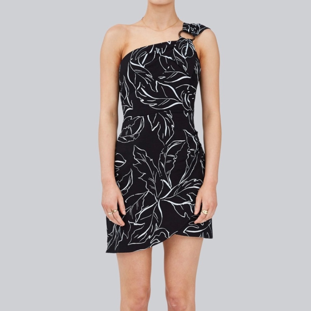 BNKR Finders Keepers Soiree Mini Dress Black Palm // size US 10, AU/UK 14